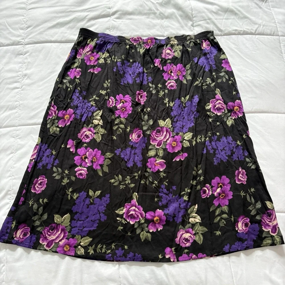 Vintage 90s Skirt Womens XL Black Floral Feminine Dainty Fairy Cottagecore Fairy